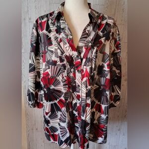 East 5th Stylish Black and Red Patterned Floral Top Women's Size 2X 3/4 Sleeve